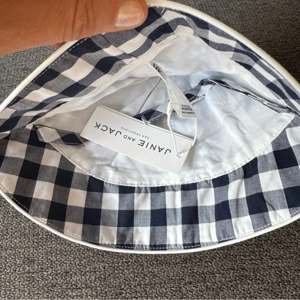 Janie and Jack Blue White Plaid Check Baby Bucket Hat 6-12M Boy Girl NWT
